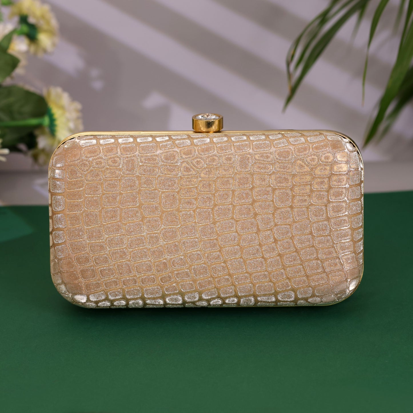 Velora Luxe Gouden Clutch – Croco Glam