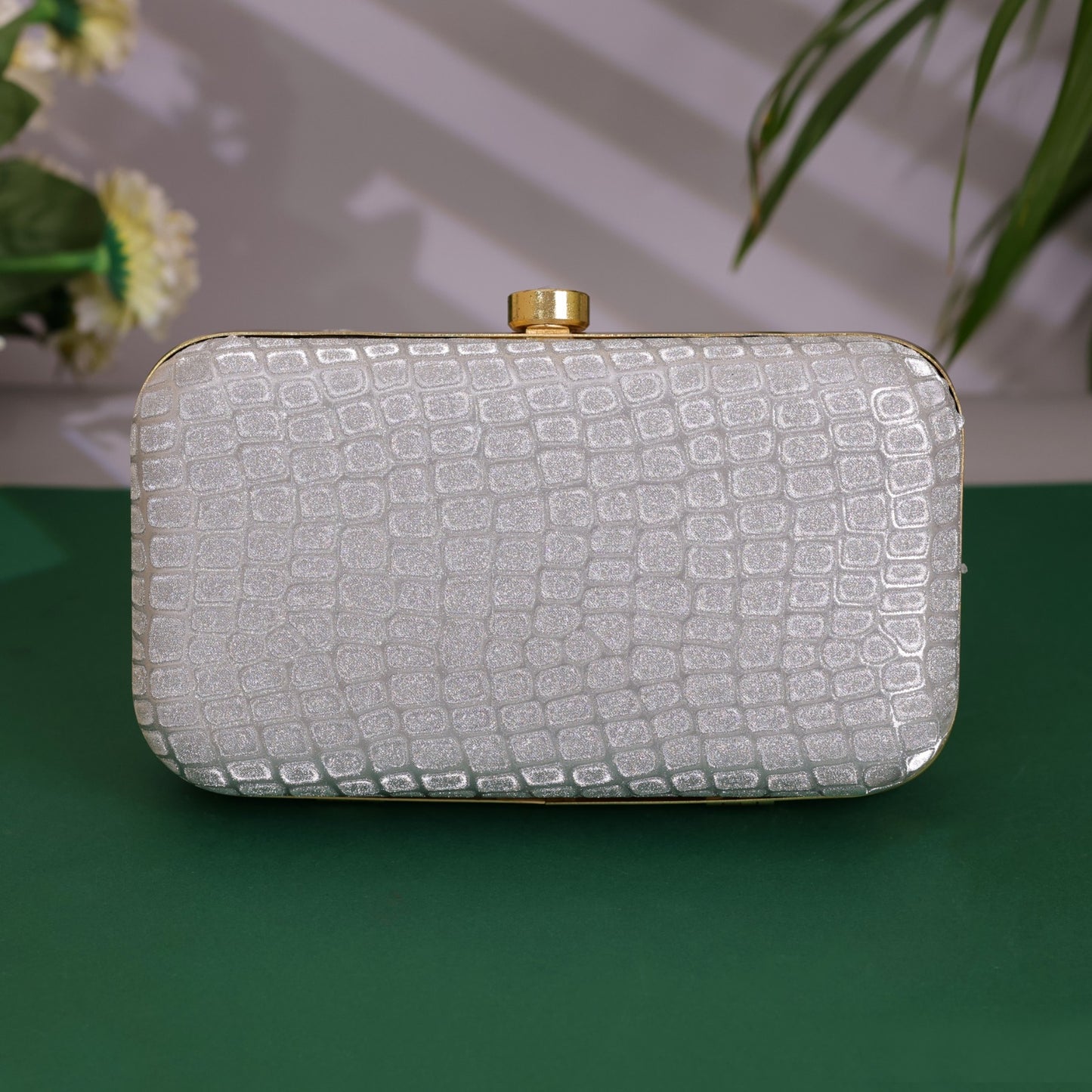 Velora Textured Chic Clutch – Silver Croco