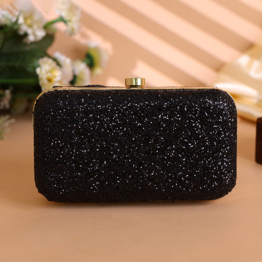 Velora Luxe Sparkle Clutch – Midnight Black