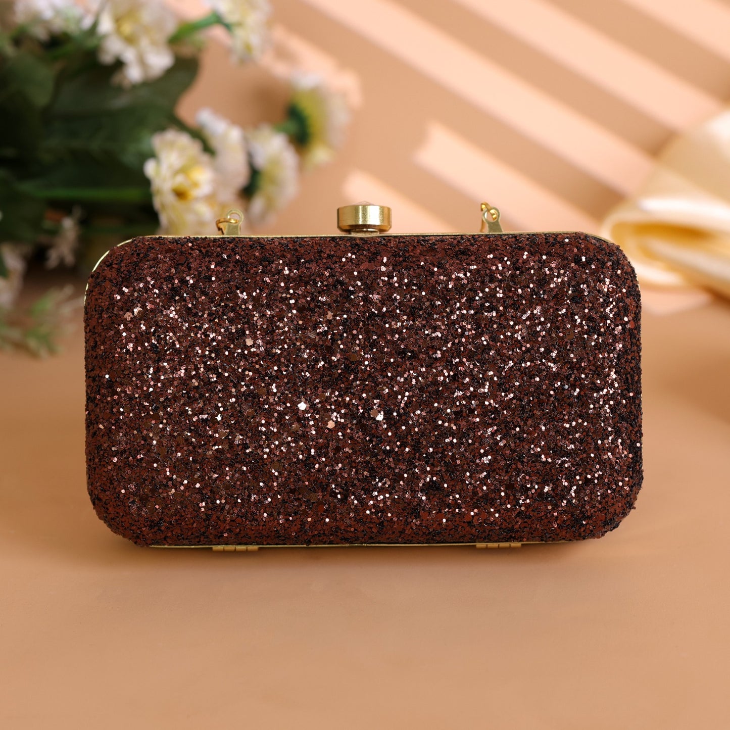 Velora Luxe Sparkle Clutch – Ruby Bronze